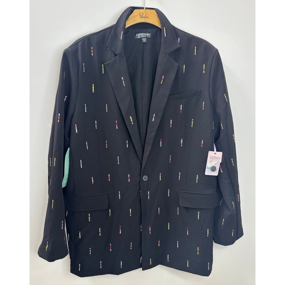 NWT Johnny Wujek Rhinestone Suit Jacket Blazer in Black Plus Size 2XLT 2X Tall - Picture 2 of 15